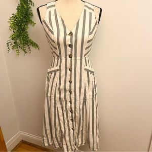 Anthropologie Striped Midi Dress in Gray and White